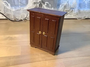 Miniature Dollhouse 1:12 Bedroom Wardrobe Cabinet Brown Wood - Picture 1 of 5