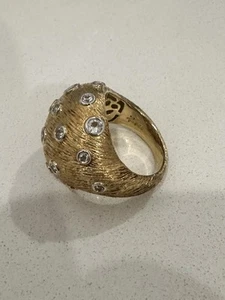 White Sapphire ring in sterling silver with yellow gold plate bezel - Picture 1 of 6