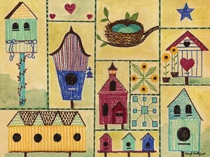 OrIgInAl FoLk ART WaTeRCoLoR PaInTiNg PeAcEfUl GaRdEn BiRdS SuNfLoWeRs ShEEp - Picture 1 of 8