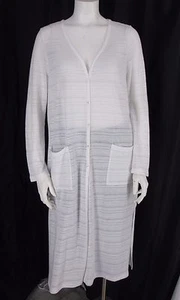 J.Jill sz M White Cotton Blend Button Front LS Calf Length Cardigan Sweatercoat - Picture 1 of 9