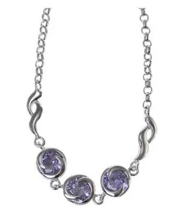 Collier/Halskette Sterlingsilber mit 3 lila Steine 53/49 cm - Bild 1 von 2
