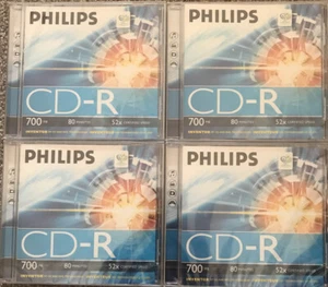 4 x High Quality Philips CD-R Recordable 700mb 80min Max Speed 52x Sealed - Afbeelding 1 van 4
