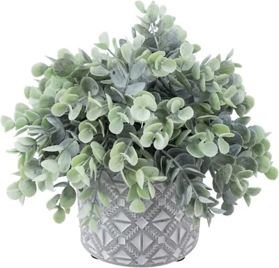 Maceta geométrica de hormigón en relieve - Planta artificial de boj de eucalipto en maceta Foto 1 de 4