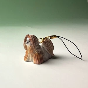 Shih Tzu Gold & White Phone Charm Strap Miniature Resin Dog Figurine Top Knot - Picture 1 of 13