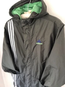 Adidas Youth Boys Size L Lined Windbreaker Dark Green Zip Front - Picture 1 of 12