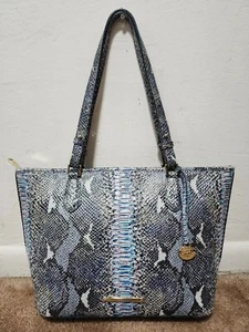 Brahmin Satchel Marine Seville Embossed Snakeskin Leather Handbag Purse Blue - Picture 1 of 15