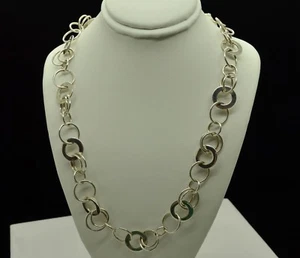 STERLING SILVER LARGE CIRCLE CHAIN NECKLACE 31" 12.6 mm #E948 - Picture 1 of 4