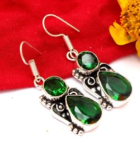Chrome Diopside  Gemstone Handmade 925 Sterling Silver Jewelry Earring Sz 1.20" - Picture 1 of 1