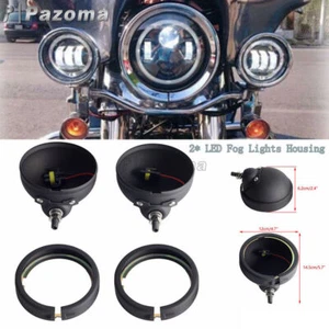 2X Cubierta de soporte de carcasa exterior de luz antiniebla LED negra de 4,5"" para Harley - Imagen 1 de 8