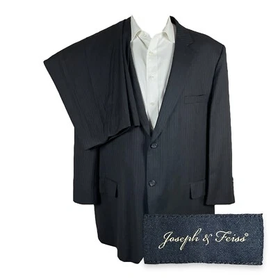 Joseph & Feiss Blazer Mens 52R 44x25 Dark Gray Pinstripe Wool Two Button Pleated - Image 1 of 4