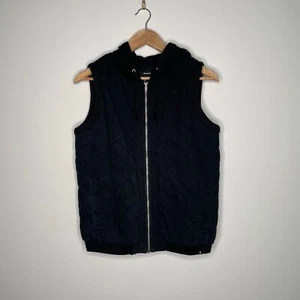 Hurley X Women's Navy Zip Up Fleece Casual Quilted Vest Jacket With Hood Size M - Picture 1 of 7