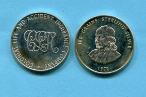 1973 100 KÖRNER STERLINGSILBER KOLONIAL LEBEN & UNFALL INS CO SALEMANS BELOHNUNG - Bild 1 von 1