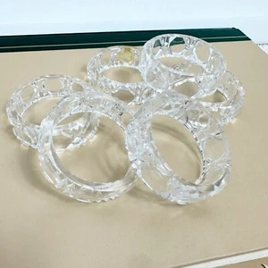 Vintage Cut Glass Large Skinny Napkin Ring Holders Set of 6 60s Tableware - Picture 1 of 8