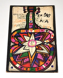 1968 Original Cuban Movie Painting MOCK UP.Guitar.Beach.Unique Art Piece.Music - Picture 1 of 3