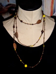 Unique 30" long Artisan Necklace Nature Wood Glass Plastic Multi-Color - Picture 1 of 5