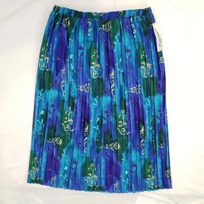 Vintage NWT Jo Hardin Skirt Sz 20 Pleated Women's Maxi Stretch Blue Floral Bold - Image 1 of 4