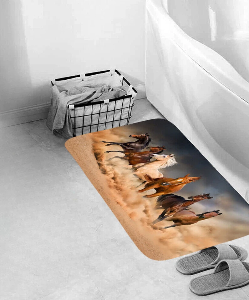 Juego de baño cortina de ducha para caballos alfombrilla de piso engrosada antideslizante cubierta de inodoro ~ ~ Foto 1 de 4
