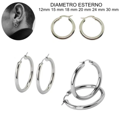 Orecchini uomo pirata a cerchio acciaio donna chiusura a scatto spessore 2 mm - Immagine 1 di 4