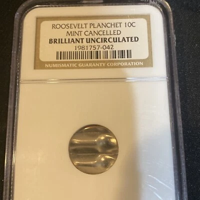 ROOSEVELT DIME (10C) PLANCHET MINT CANCELLED-PCGS BU-RARE-MINT ERROR BRILLIANT U - Image 1 of 4