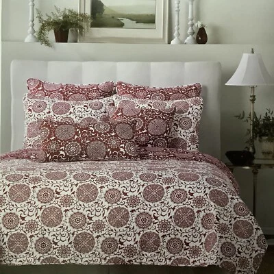 Juego de Edredón PINO BLANCO Completo/Reina 3 Piezas Blanco Rojo Medallones 1 Edredón, 2 Fundas EC Foto 1 de 4