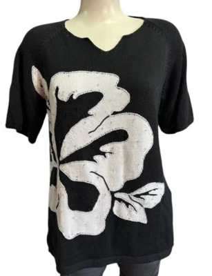 VINTAGE The Quacker Factory Women's Sweater Short Sleeve Size M - Floral Grandma - Image 1 of 4