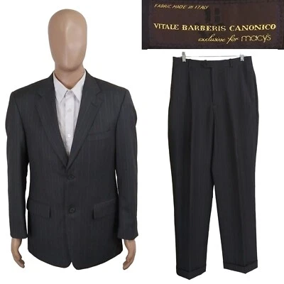 Tasso Elba Vitale Barberis Canonico Two Piece Gray Wool Stripe Suit 38R 31X31.5 - Image 1 of 4