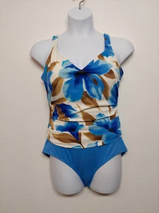 White Stag Swimming Suit Size 1X 16W One Piece Blue Ruched Modest - Picture 1 of 10