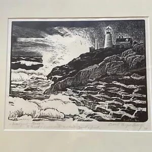 Carroll Thayer Berry Woodblock Litho Pemaquid, ME Signed Personalized w/ Jenny - Picture 1 of 9