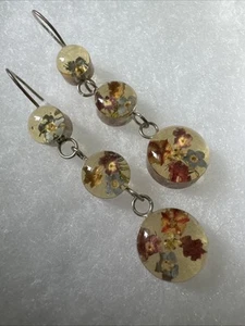 Dried Flowers Acrylic Earrings Sterling Silver Hook Pierced Jewelry ๐ธ Retro - Picture 1 of 9