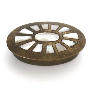 Vintage Oval Brass & Mother Of Pearl MoP Compact Pill Box 2 1/2" Long - Picture 1 of 3