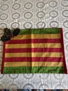 Mackenzie Childs Set of 4 Holiday Placemats Red, Green Gold Stripes Velvet Holly - Picture 1 of 5