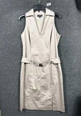 Tahari Arthur S Levine Sheath Dress Womens Size 6 Tan Sleeveless Belted V-Neck  - Image 1 of 4