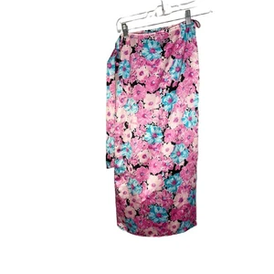 Falda midi Wayf satinada rosa y azul floral envolvente talla XS EN MUY BUENA CONDICIÓN - Imagen 1 de 5