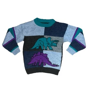 Boy's Dinosaur Sweater Long Sleeve Vintage Size Unknown Excellent Condition!!! - Picture 1 of 13
