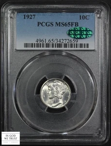 1927 Full Split Bands Mercury Silver Dime 10C PCGS MS 65 FB CAC - Picture 1 of 5