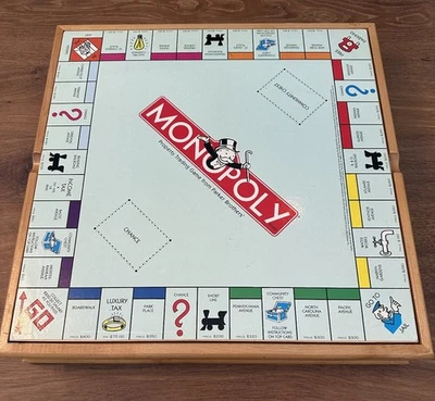Monopoly Clue Chess Game Board Box Wood with Drawer Vintage No Pieces - Image 1 of 4