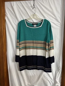 Vintage NWT Sag Harbor Missy XL Women's Multi Color Pullover Sq. Neck 3/4 Sleeve - Picture 1 of 9