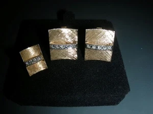 14K Gold & Diamanten Herren Ensemble Manschettenknöpfe und Krawatte Tack florentinische Oberfläche - Bild 1 von 6