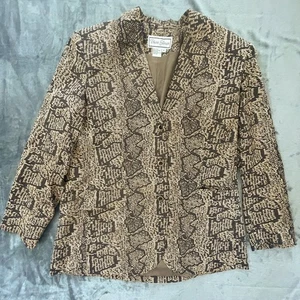 Diane Gilman Jacket Womens Med Silk Black Gold Snakeskin Python Mob Wife Blazer - Picture 1 of 9