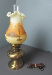 Fenton "Cabin in the Woods" Uranium Glass Electric Lamp - G. Schlicker - i5 pp - Picture 1 of 19
