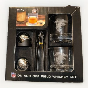 Atlanta Falcons Whiskey Set 10 Oz Glasses, Ice Cubes, Tong, Tote - Picture 1 of 5