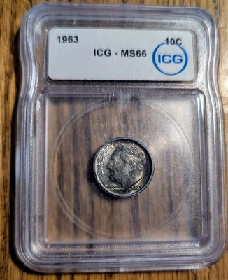 1963 Roosevelt Dime ICG MS66 90% Silver Coin Over 60 Years Old! Free Shipping!!! - Image 1 of 3