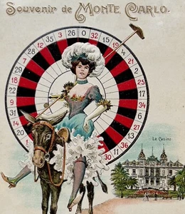 SOUVENIR MONTE CARLO Lady Luck Donkey ANTIQUE CASINO #10332 FRENCH ART POSTCARD - Picture 1 of 9