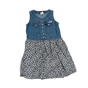Z. Cavaricci Girls 12 Jean Floral Pearl Snap Jean Sleeveless Dress Summer USA - Picture 1 of 12
