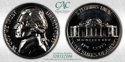 1955 Jefferson Nickel Proof CACG PR67 - Image 1 of 3