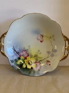 Vintage Nippon Hand-Painted Japan Handled plate With Pink And Yellow Flowers - Picture 1 of 14