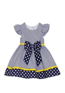 Rare Editions Toddler 3T Girls Blue & White Stripe and Polka Dot Dress NWT - Picture 1 of 6