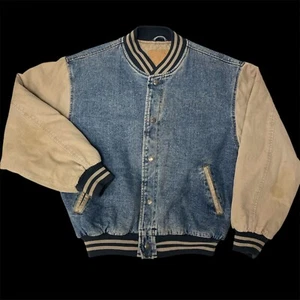 Vtg 80's GAP DENIM 2 Tone Blue Jean Jacket STADIUM Bomber STREETWEAR Coat S - Picture 1 of 16