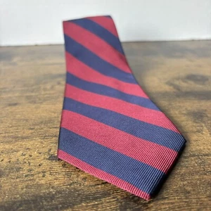 VTG Lands End 100% Repp Silk Tie Striped Diagonal Navy Blue & Red Hand Sewn 63” - Picture 1 of 16