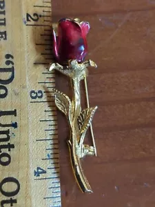 Broche prendedor flor rosa roja esmaltada de colección 2,5" - Imagen 1 de 4